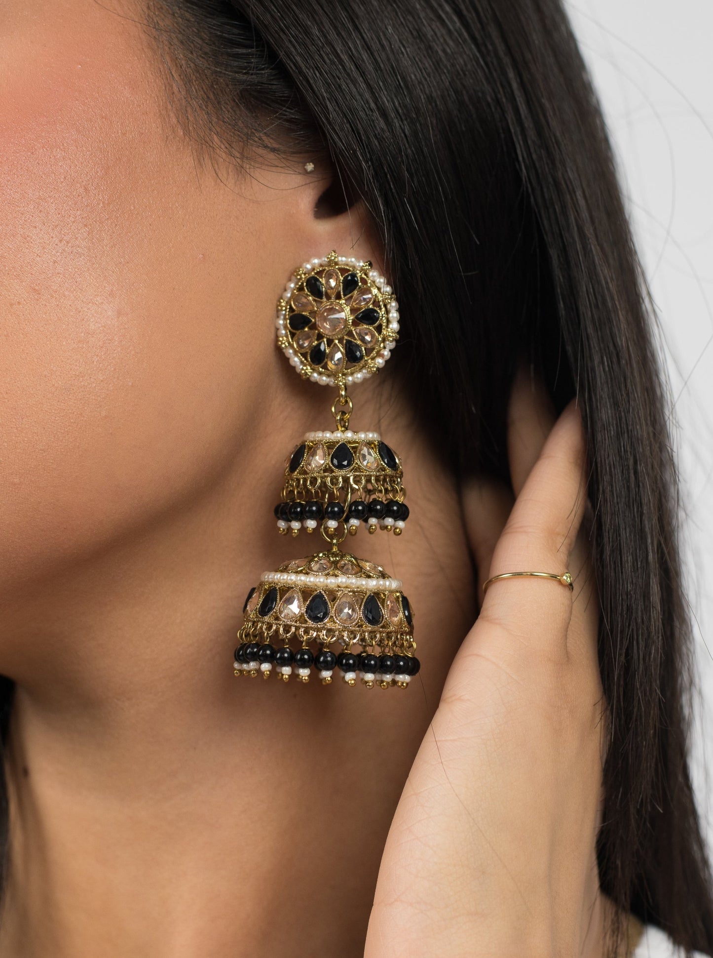 Black Stacked Jhumkis