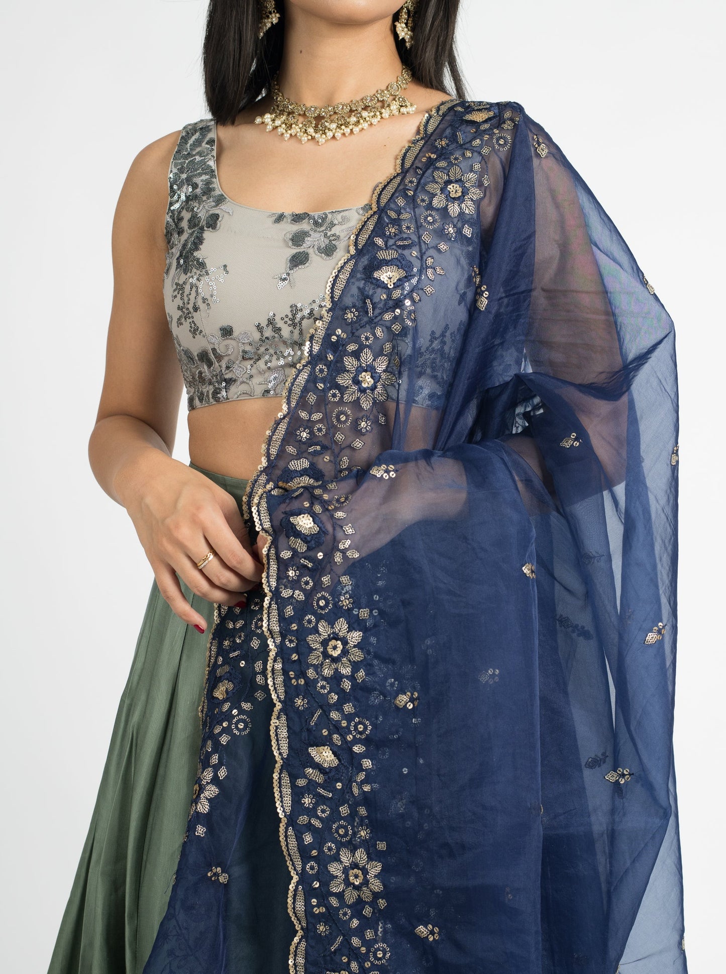 Midnight Hibiscus Dupatta