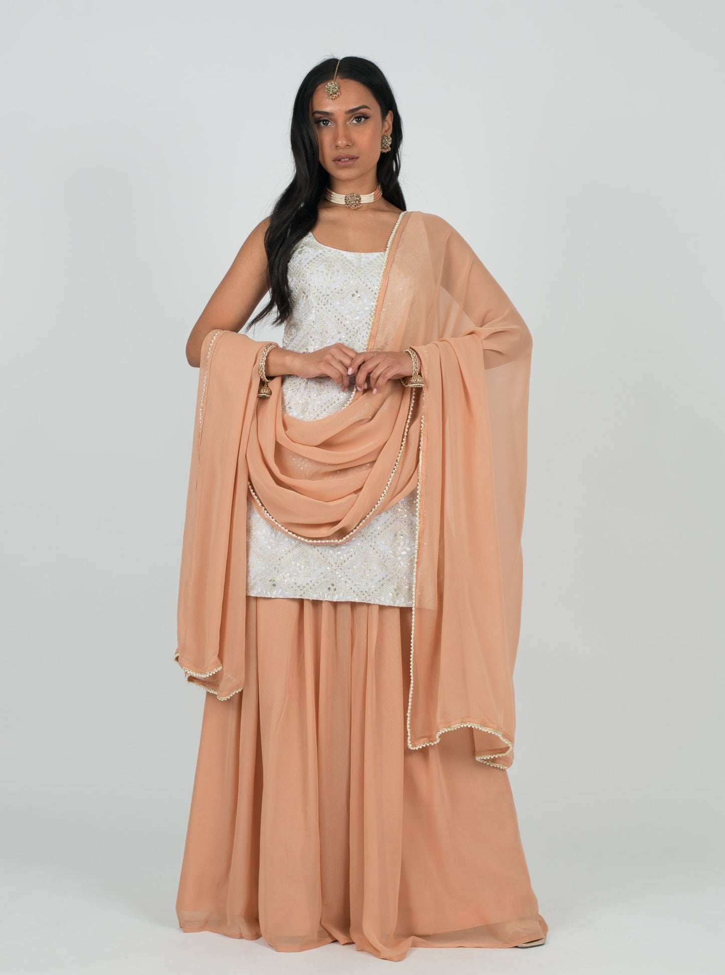 Peach Georgette Dupatta