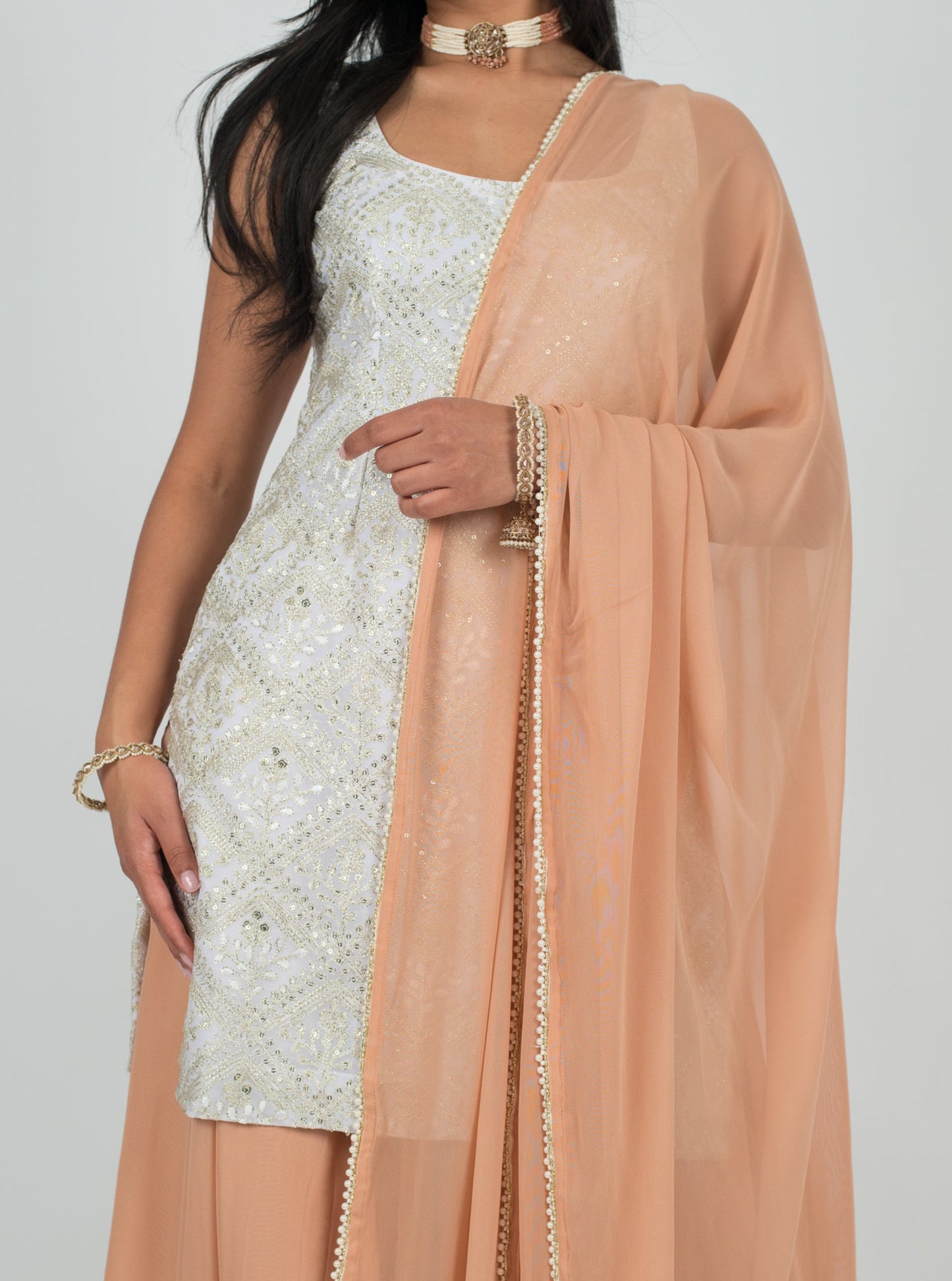 Peach Georgette Dupatta