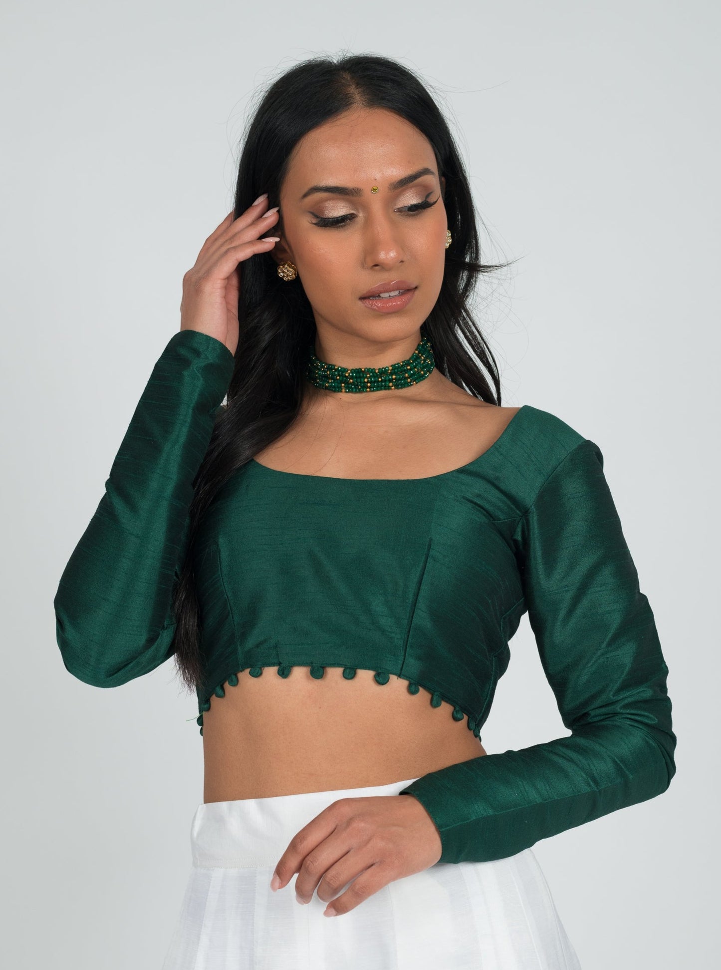 Emerald Long Sleeve Pom Blouse