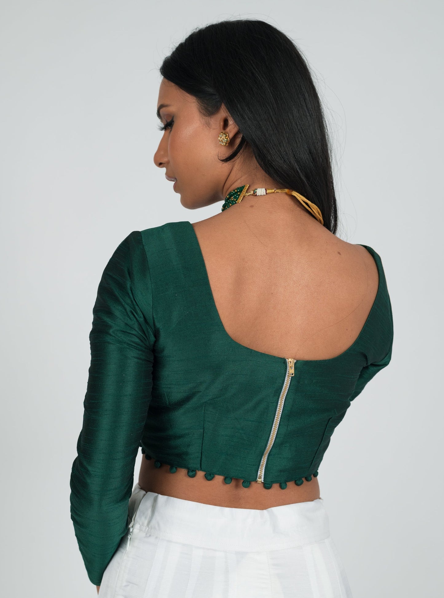 Emerald Long Sleeve Pom Blouse