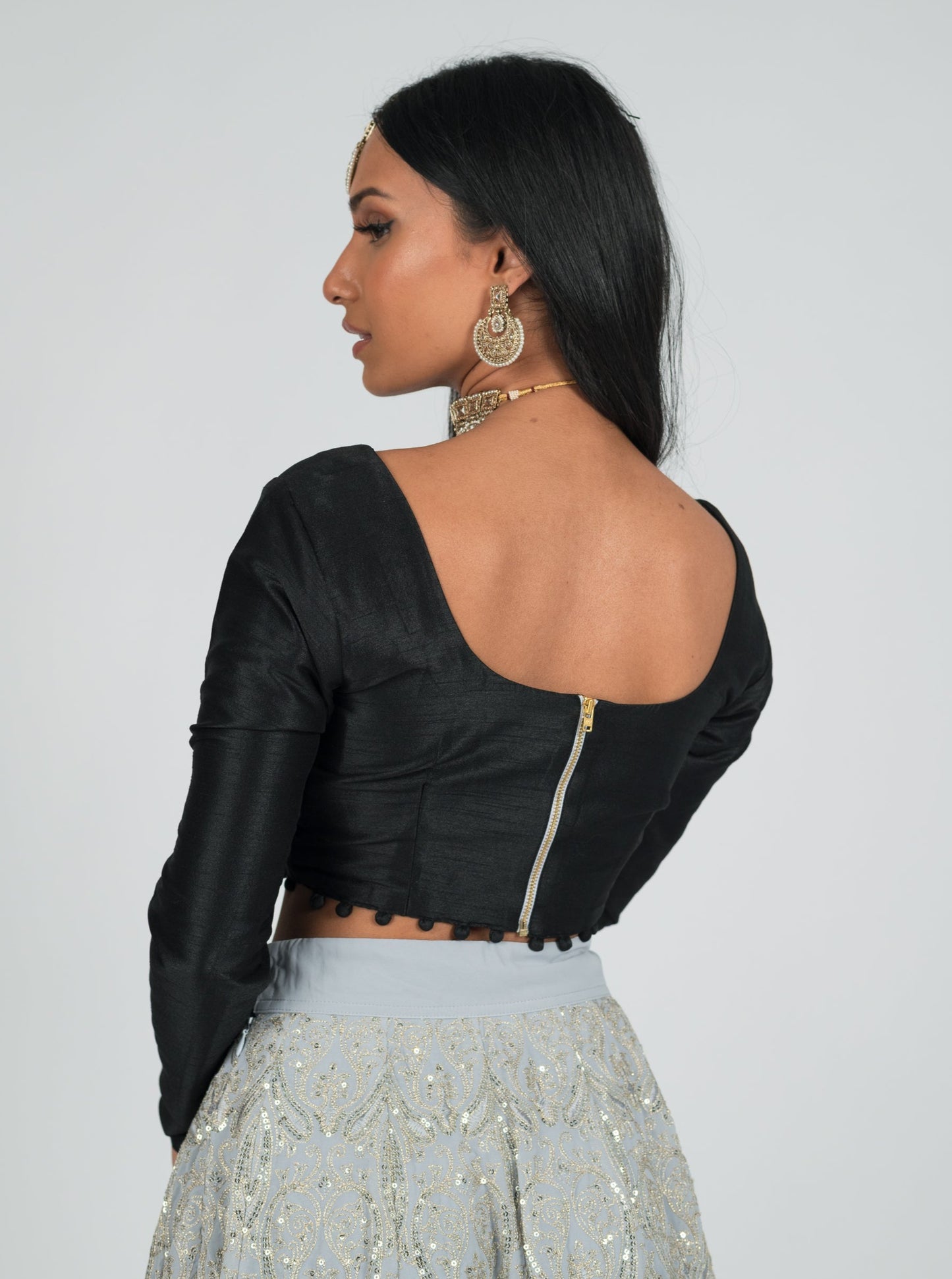 Black Long Sleeve Pom Blouse