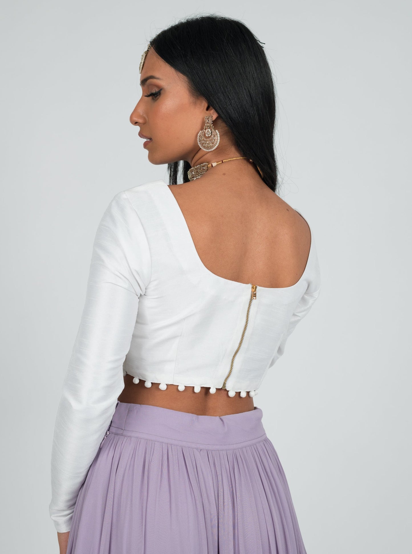 White Long Sleeve Pom Blouse