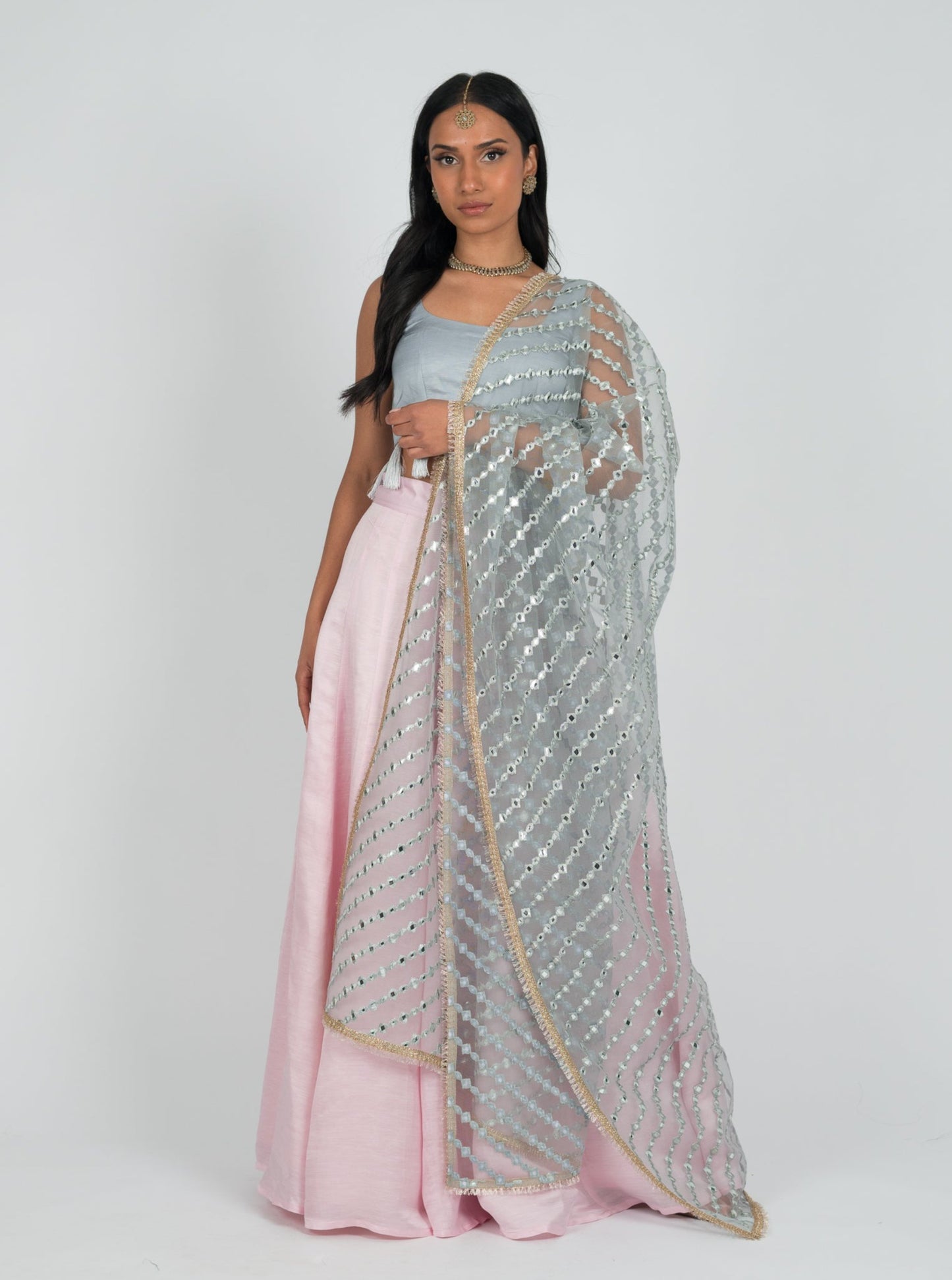 Grey Darpan Dupatta