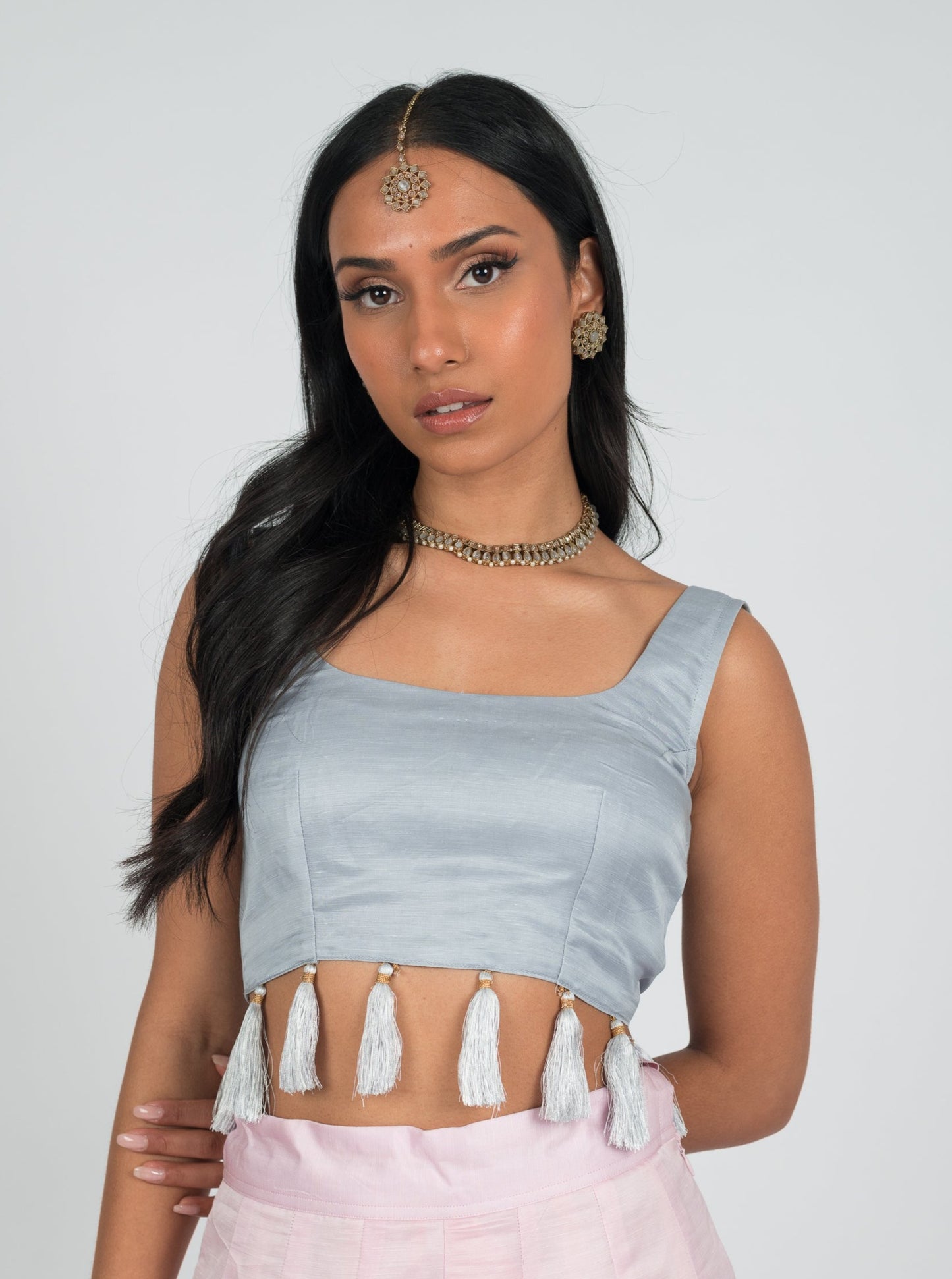 Grey Tassel Blouse