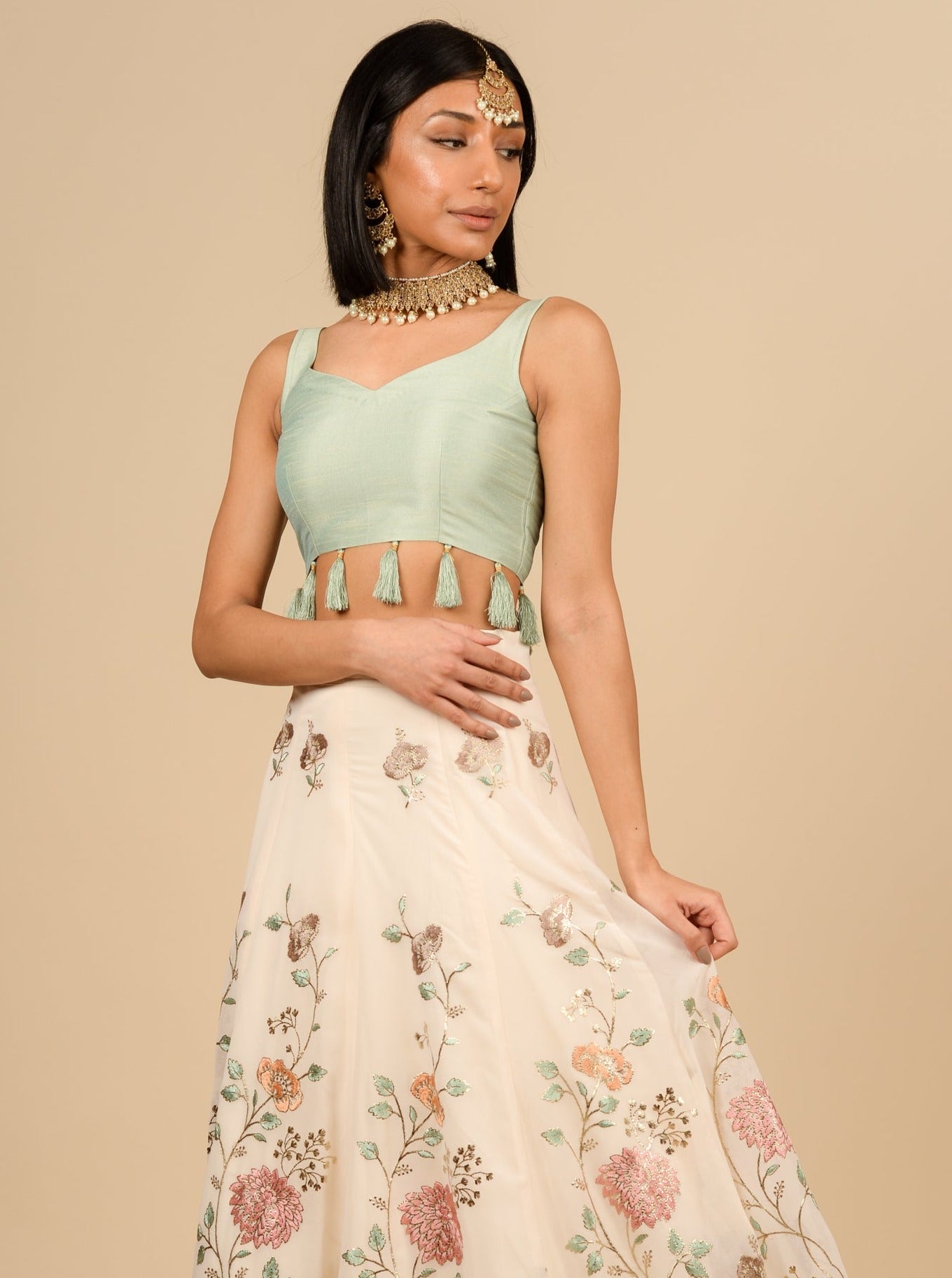Seafoam Tassel Blouse