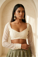 Cream Long Sleeve Adore Blouse - The Saree Room