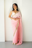 Pink Chiffon Easy-Drape Saree