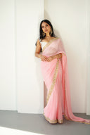 Pink Chiffon Easy-Drape Saree