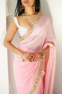 Pink Chiffon Easy-Drape Saree