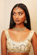 Champagne Zari Pearl Tikka Set - The Saree Room