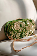 Green Gardenia Velvet Clutch