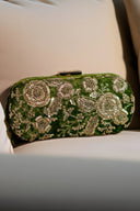 Green Gardenia Velvet Clutch