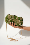 Green Gardenia Velvet Clutch - The Saree Room