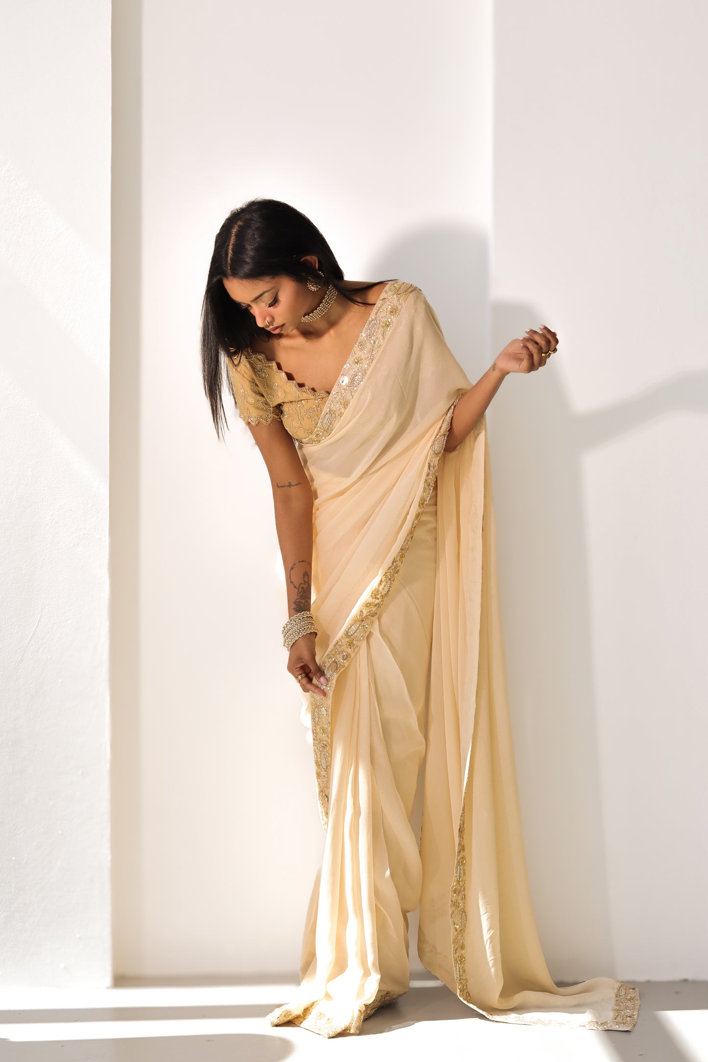 Champagne Chiffon Easy-Drape Saree