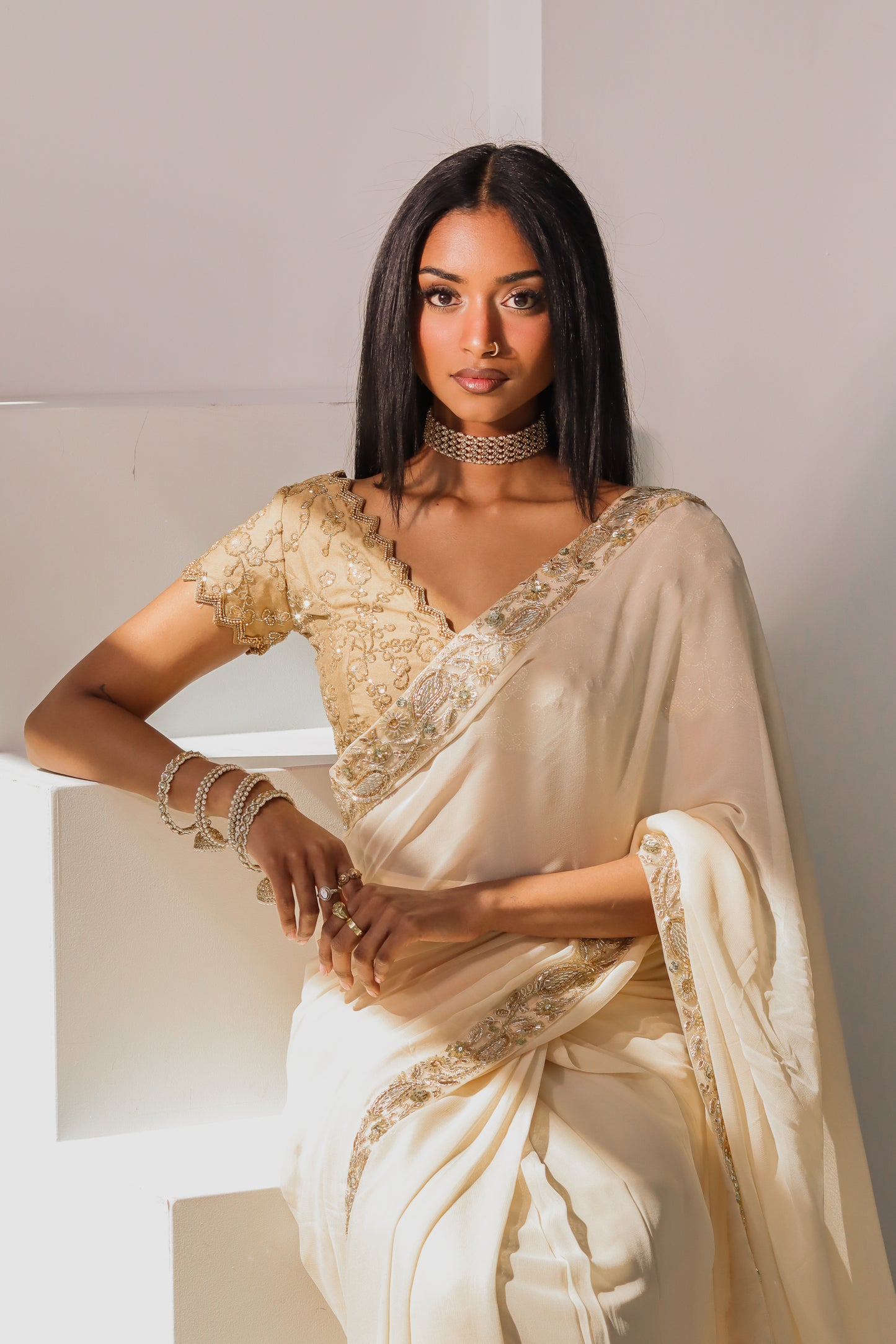 Champagne Chiffon Easy-Drape Saree