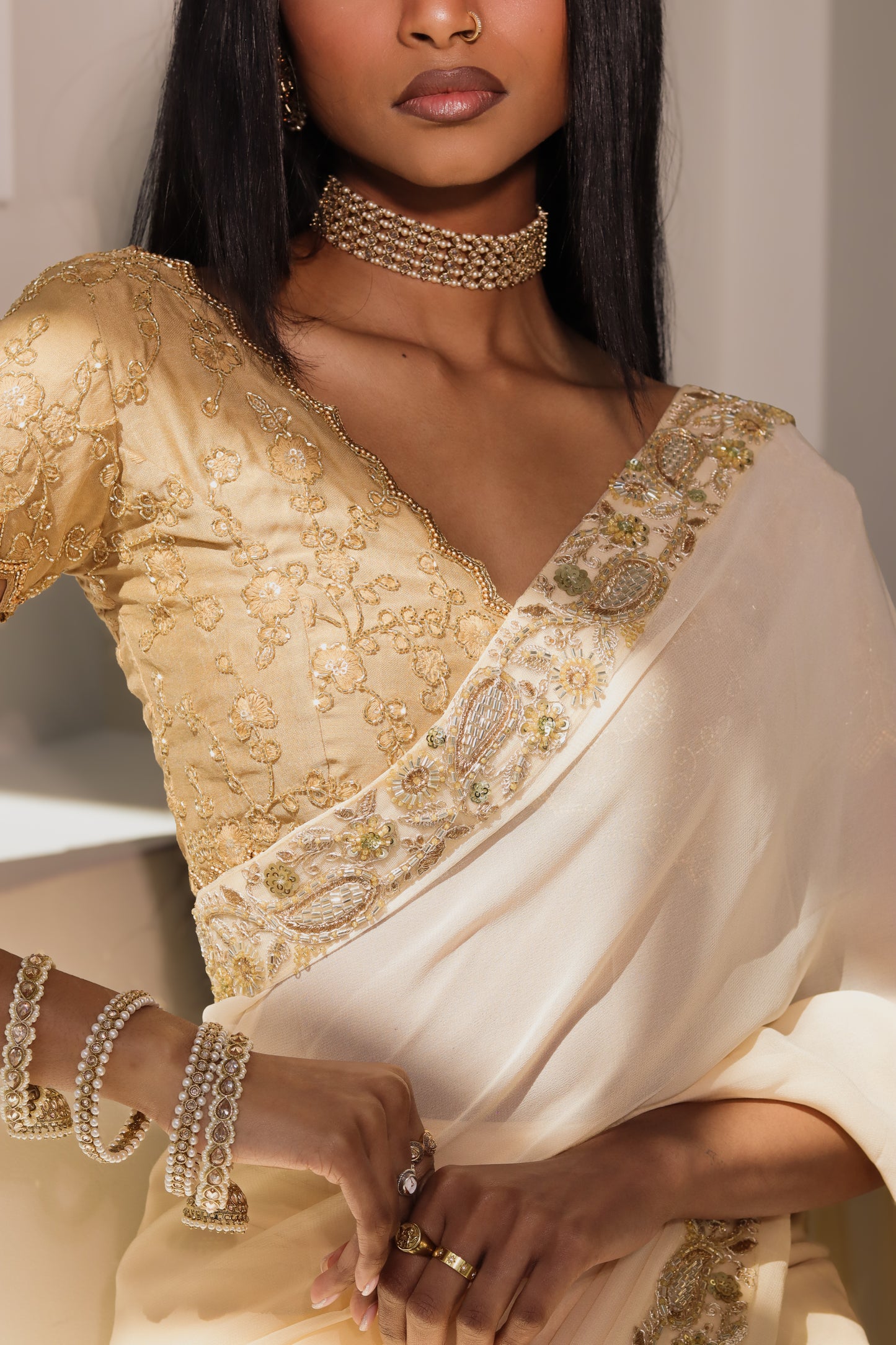 Champagne Chiffon Easy-Drape Saree