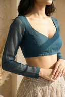 Indigo Long Sleeve Adore Blouse - The Saree Room