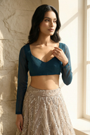 Indigo Long Sleeve Adore Blouse - The Saree Room