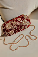 Maroon Gardenia Velvet Clutch