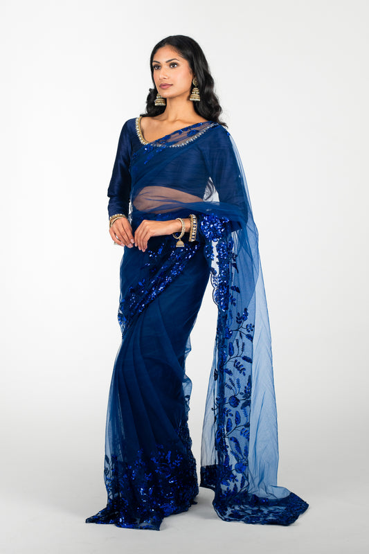 Navy Opulence Easy-Drape Saree