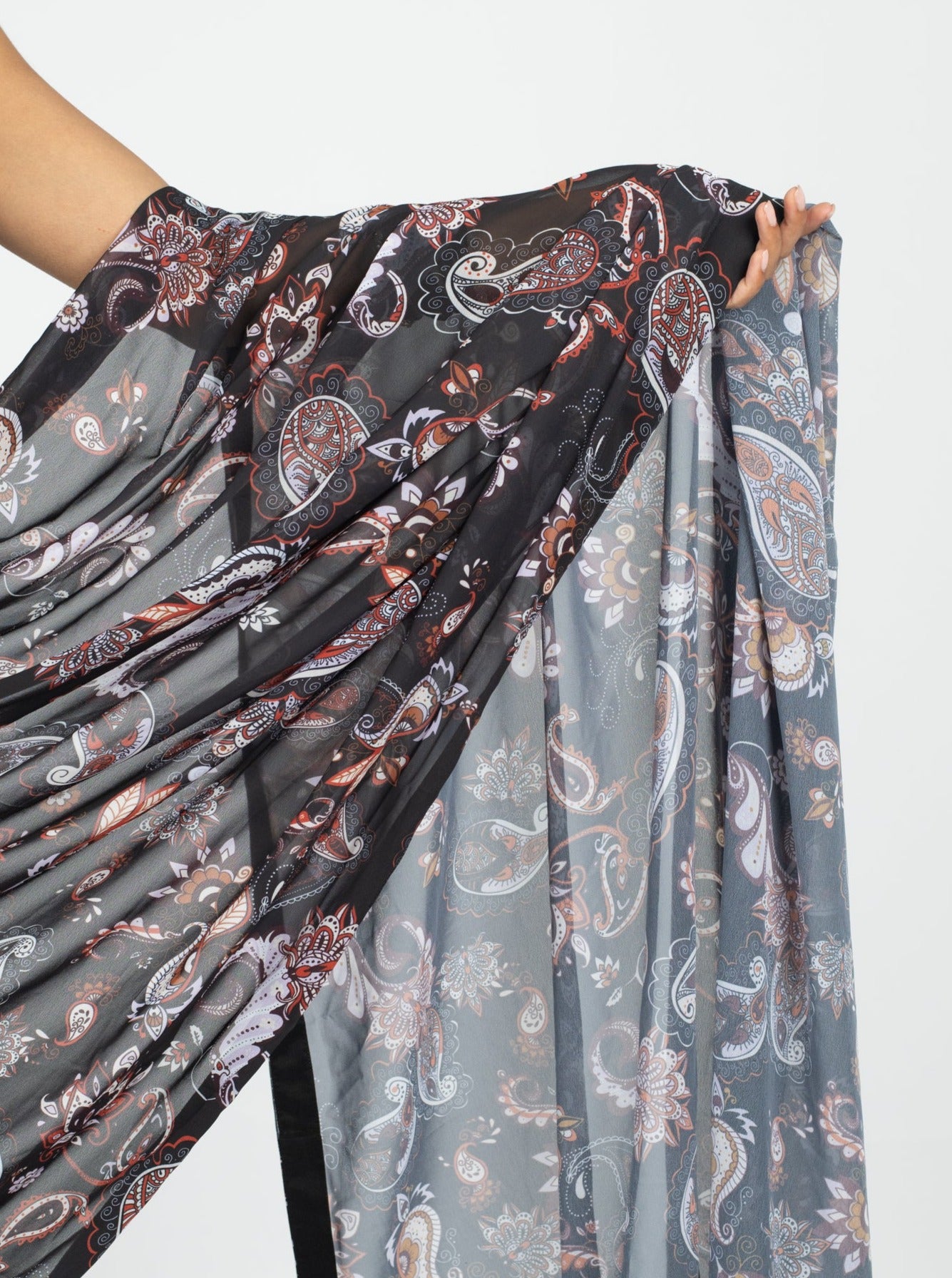 Black Paisley Easy-Drape Saree