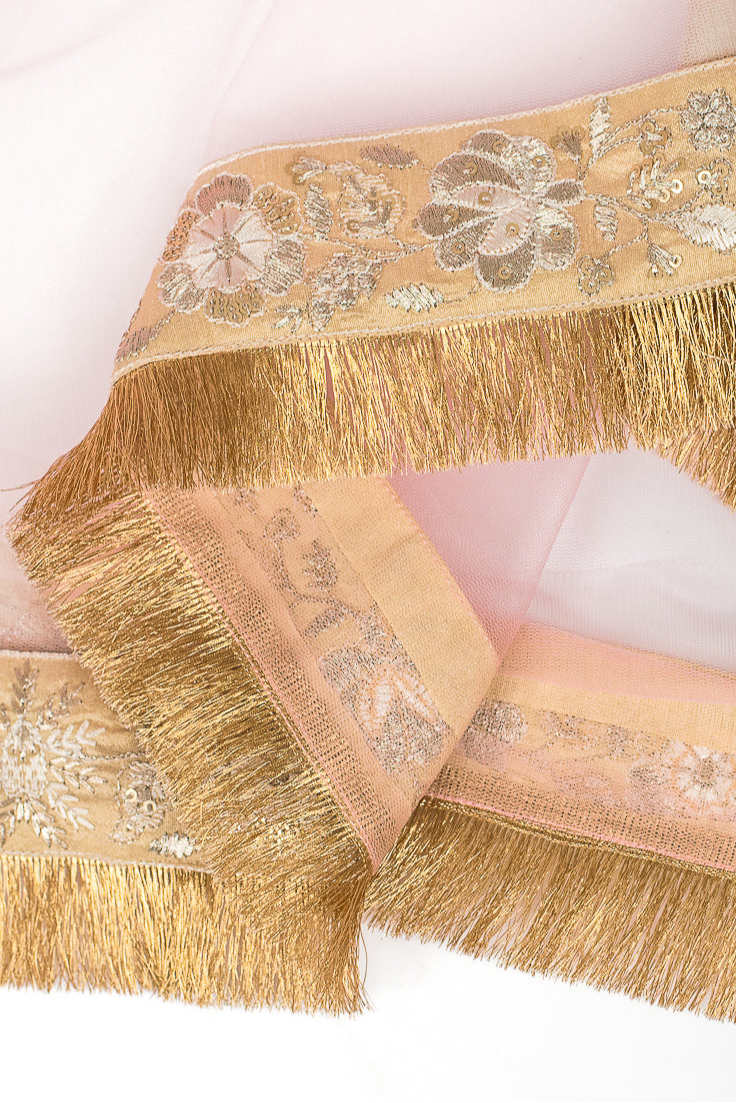 Pink Fringe Dupatta
