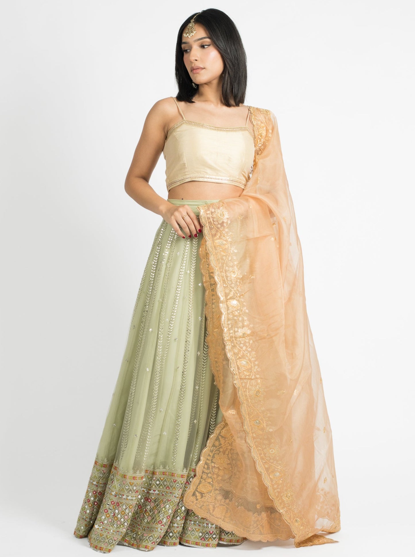 Peach Hibiscus Dupatta