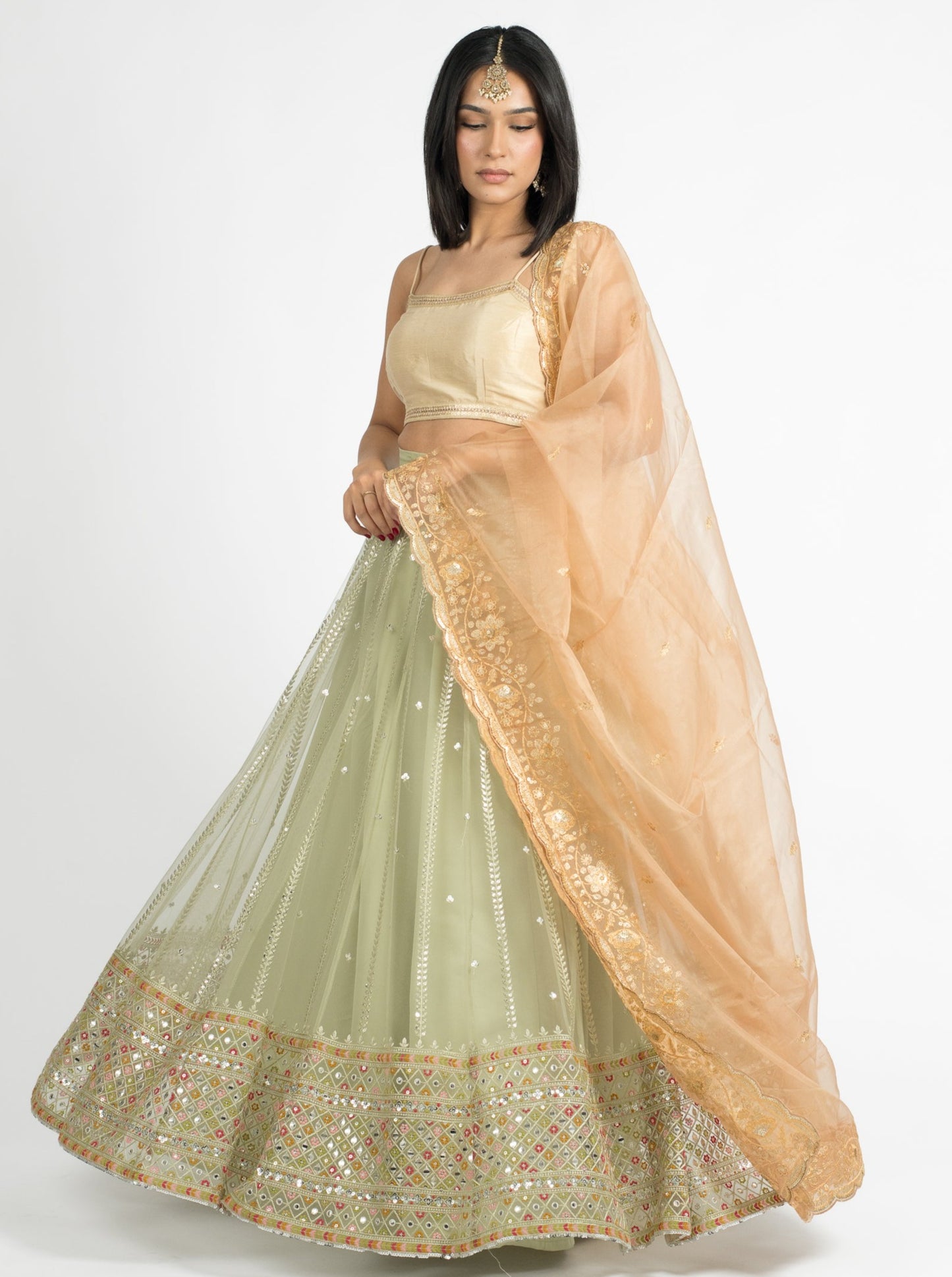 Peach Hibiscus Dupatta