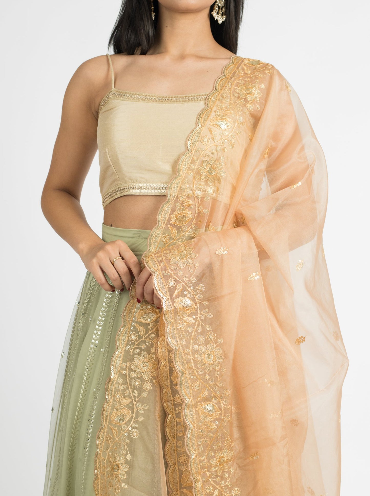 Peach Hibiscus Dupatta