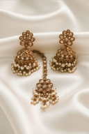 Champagne Zari Pearl Tikka Set - The Saree Room