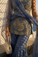 Blue Mosaique Suit and Dupatta - The Saree Room