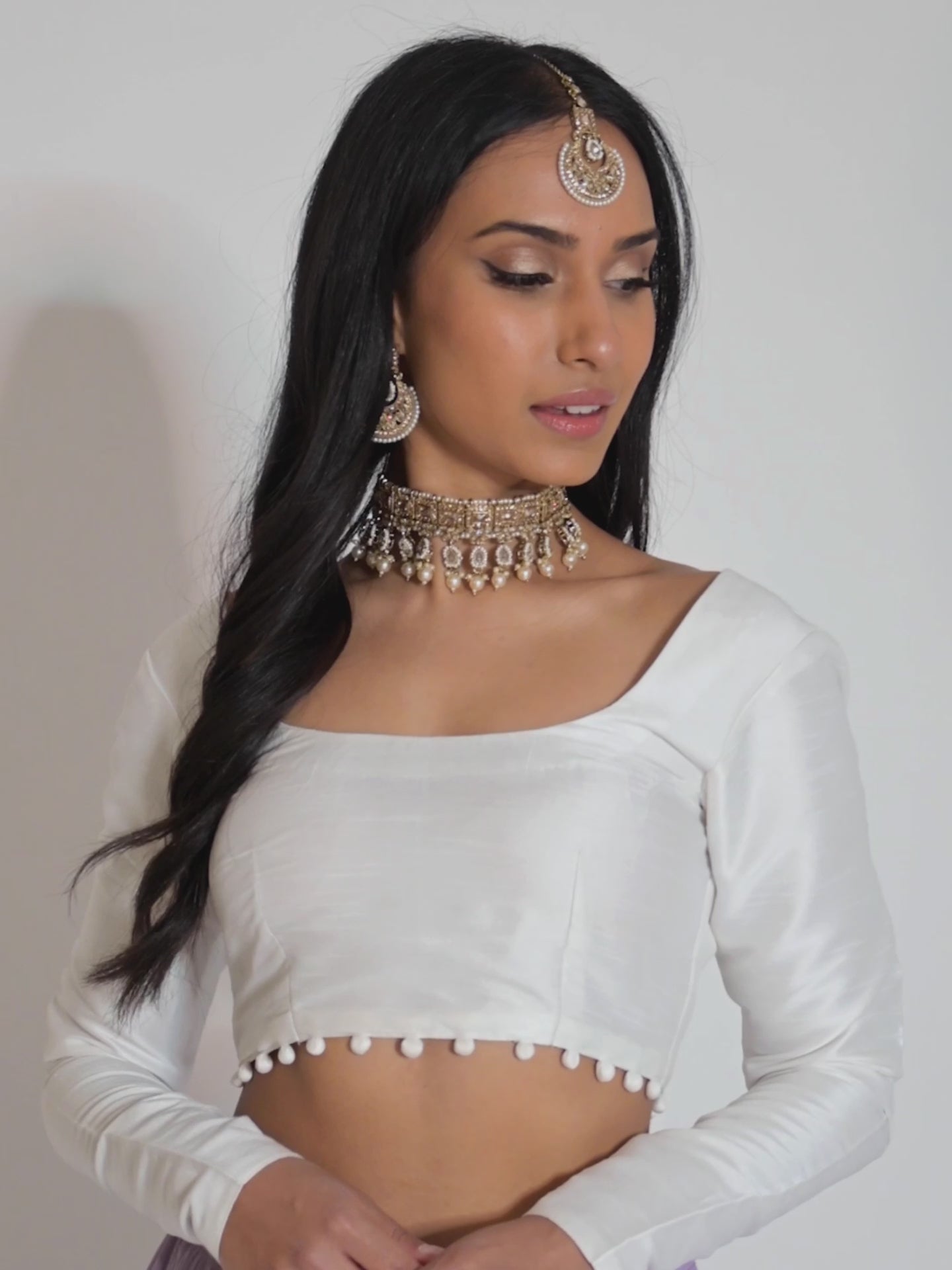 White Long Sleeve Pom Blouse