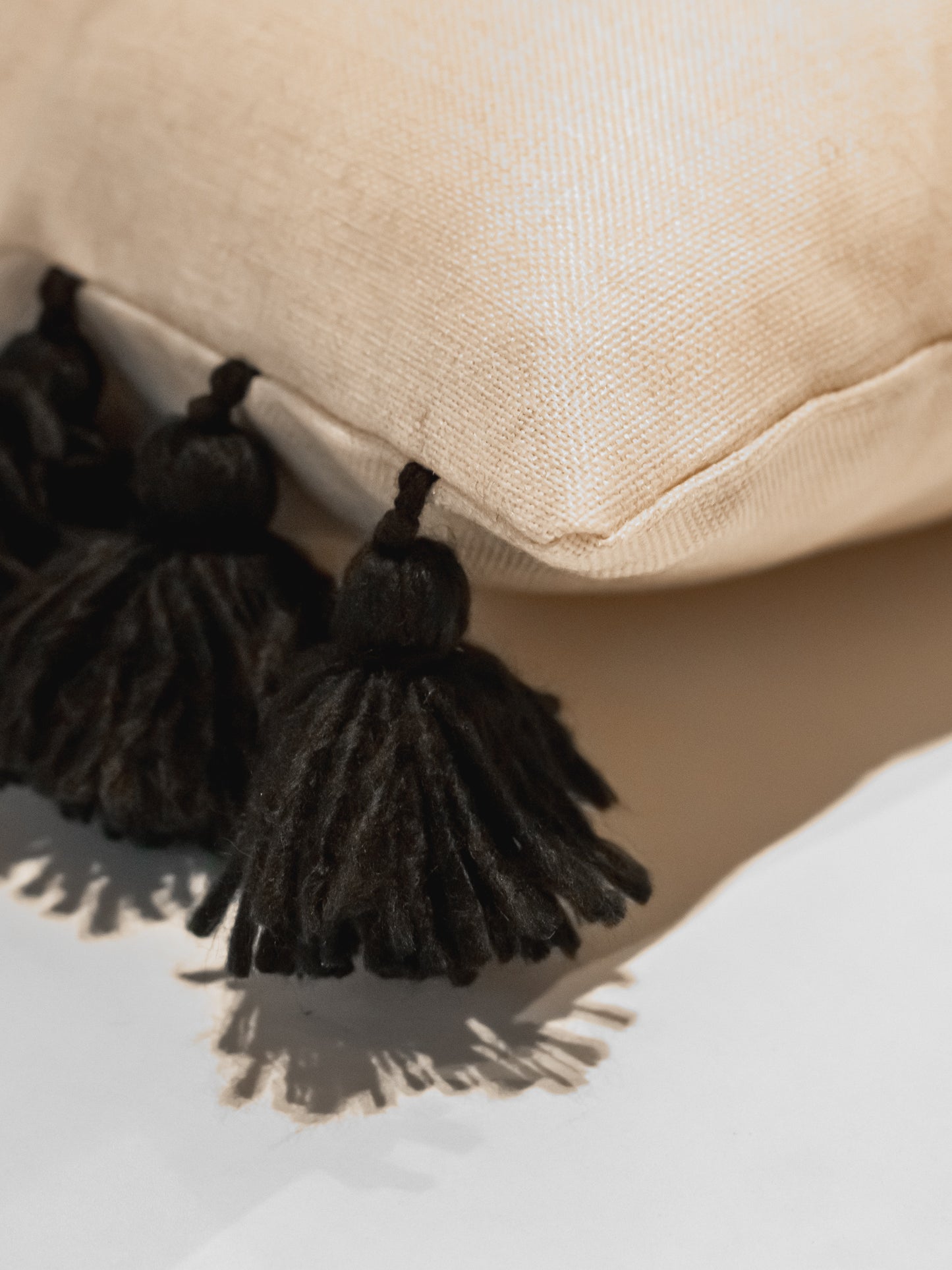 Beige Tassel Lumbar Pillow Cover