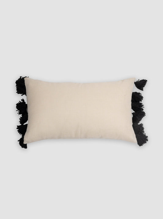 Beige Tassel Lumbar Pillow Cover