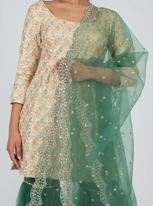 Pine Green Scalloped Dupatta