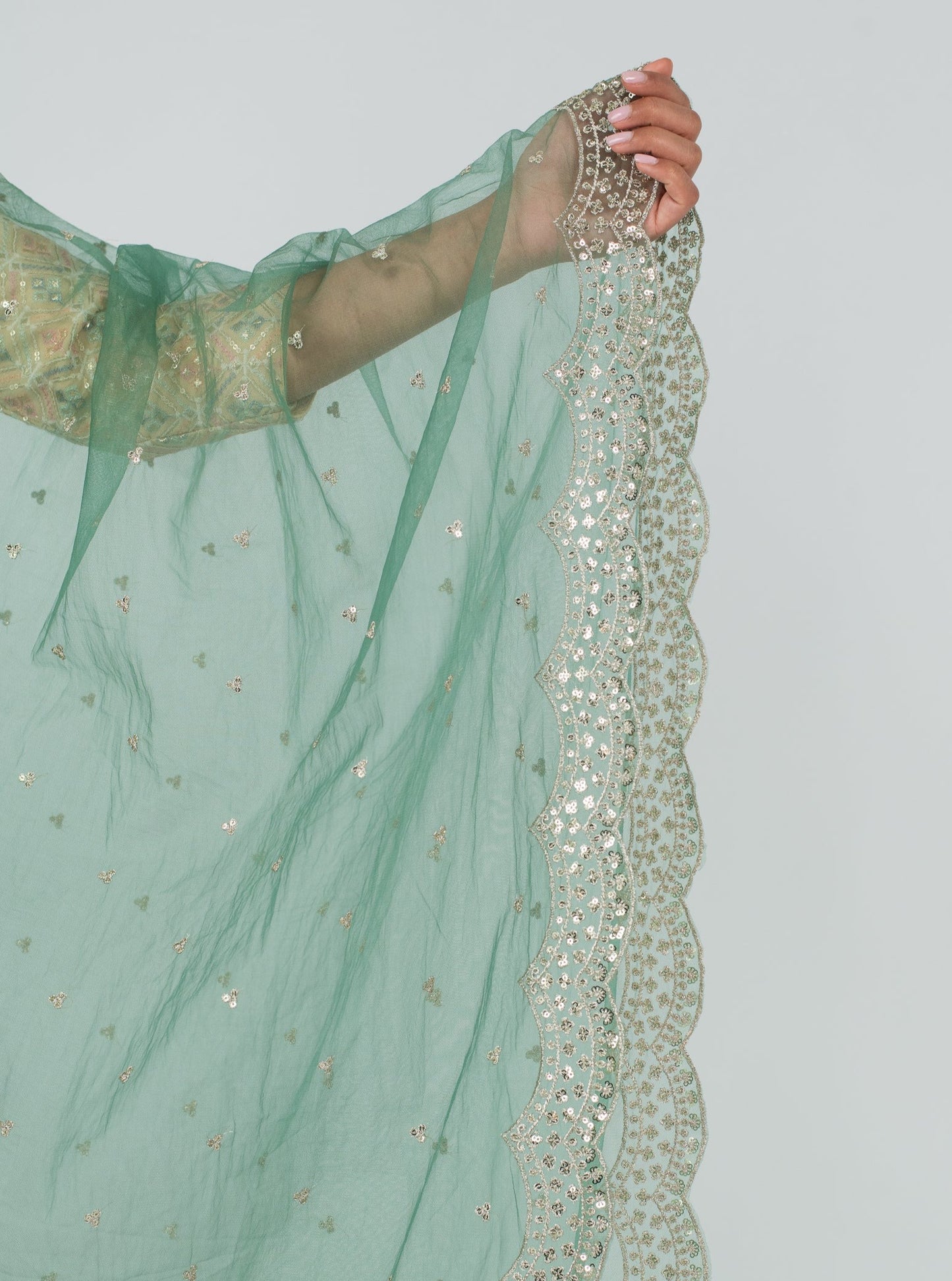 Pine Green Scalloped Dupatta