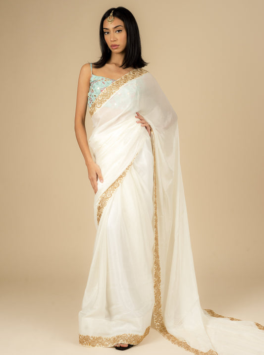 Cream Chiffon Saree